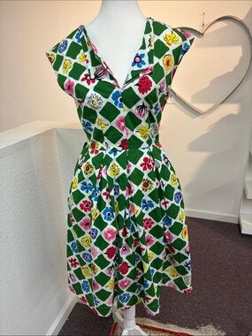 Emily And Fin Green Floral Fit-and-Flare Dress Size XS